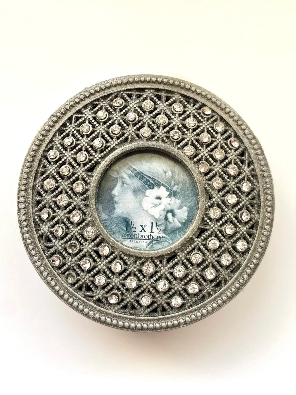 Vintage Rhinestone Bejeweled Custom Photo Metal Trinket/Keepsake Box